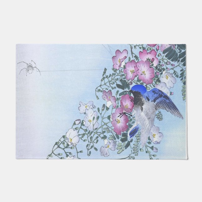 Paillasson Bleu Spider Bird Imprimer | Amateurs d'araignée (Devant)