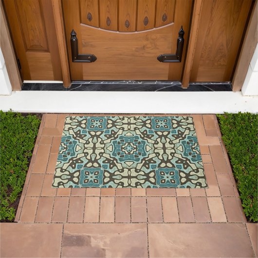 Paillasson Bleu Turquoise vert Taupe Brown Bohemian Tribe Art (De plein air)