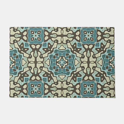 Paillasson Bleu Turquoise vert Taupe Brown Bohemian Tribe Art (Devant)