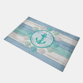 Paillasson Blue Beach Bois Coquillages marins et Ancre (Incliné)