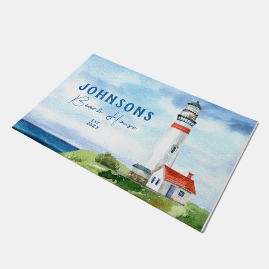 Paillasson Blue Beach Coastal Ocean Lighthouse Welcome (Incliné)