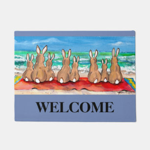 Paillasson Blue Beach House Rabbit Bienvenue Mat Personnalis