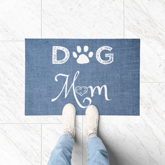 Paillasson Blue Burlap Chien Maman Porte Mat (Intérieur)