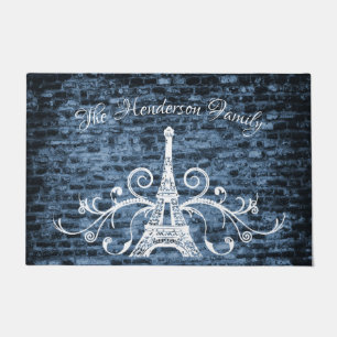 Paillasson Blue Eiffel Tower Grunge Porte personnalisée Mat