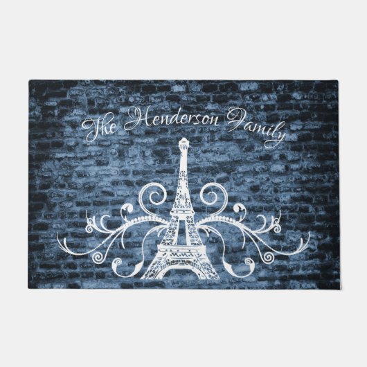 Paillasson Blue Eiffel Tower Grunge Porte personnalisée Mat (Devant)