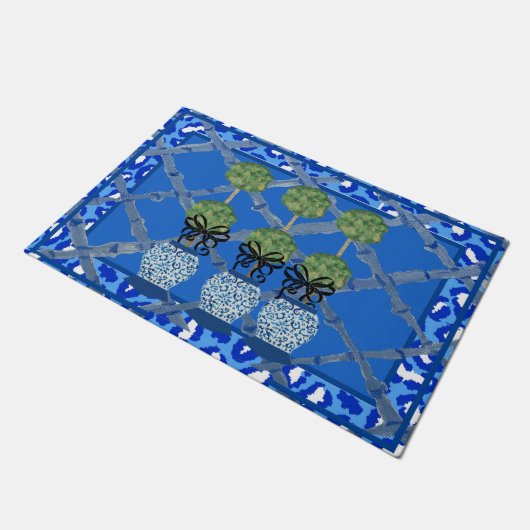 Paillasson Blue Leopard Chinoiserie Ginger Jar Doormat Rug (Incliné)