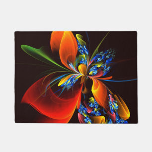 Paillasson Blue Orange Floral Moderne Art Abstrait Motif #03