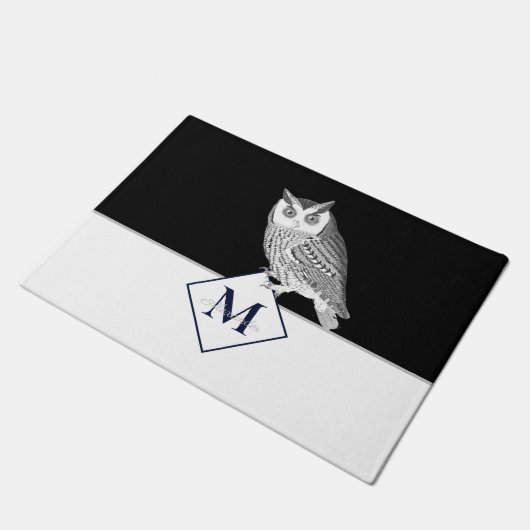 Paillasson Blue Owl Grey Nom du monogramme (Incliné)