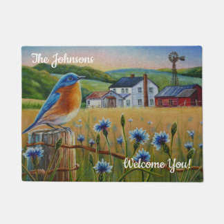 Paillasson Bluebird Cornflowers personnalisé Art de la ferme 