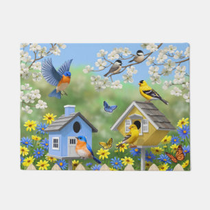 Paillasson Bluebirds Goldfinches Birdhouses Jardin aux fleurs