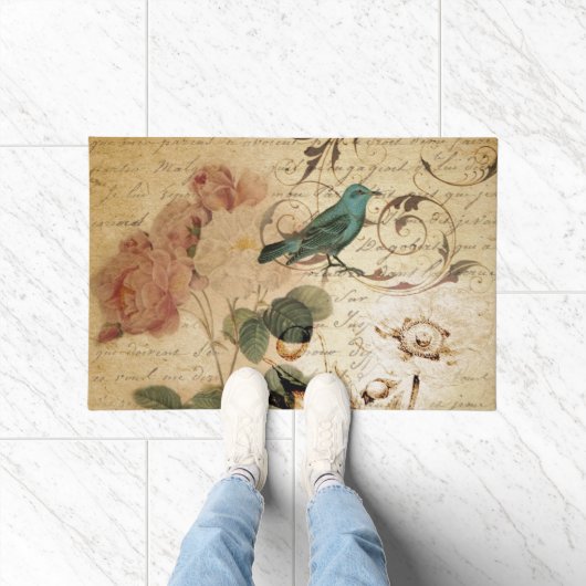 Paillasson Bohème chic Paris Scripts oiseau français botaniqu (Intérieur)