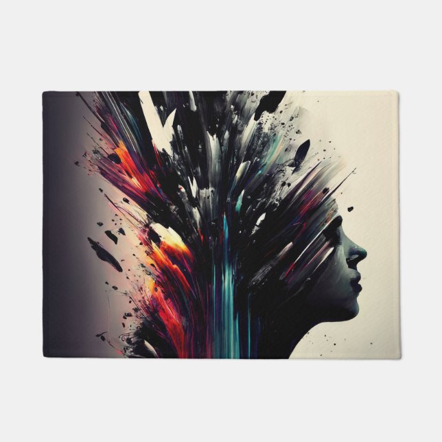 Paillasson Boho art abstrait avec visage de fille (Devant)