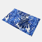 Paillasson Boho Bleu Blanc Tropical Feuille Motif (Incliné)