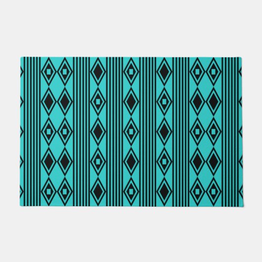 Paillasson Boho Diamonds Stripes Black Turquoise (Devant)