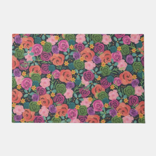 Paillasson boho floral rose élégant chic fleurs botaniques ch (Devant)