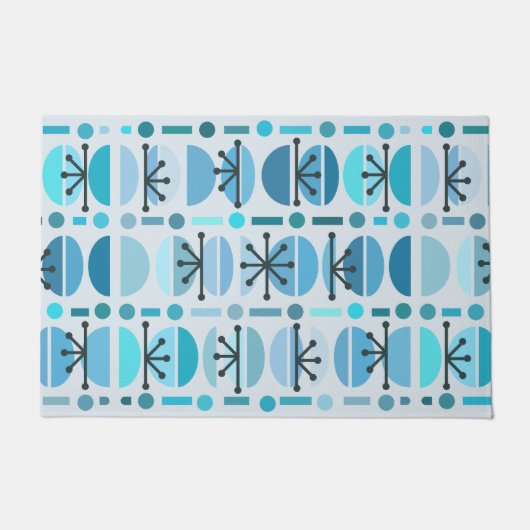 Paillasson Boho Retro Bowls Lignes Turquoise (Devant)