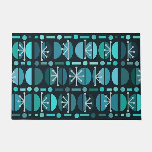 Paillasson Boho Retro Bowls Lignes Turquoises (Devant)