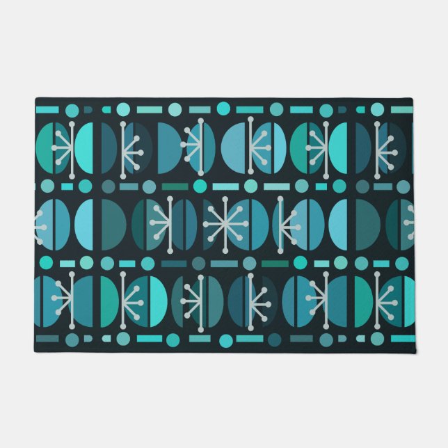 Paillasson Boho Retro Bowls Lignes Turquoises (Devant)