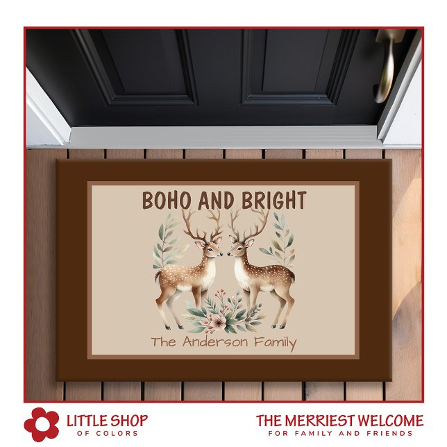 Paillasson Boho Style aquarelle rennes Monogramme Noël (Créateur téléchargé)