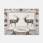 Paillasson Bois rustique Elk / Reindeer Famille Monogramme ta (Devant)