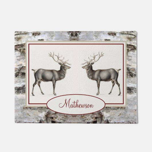 Paillasson Bois rustique Elk / Reindeer Famille Monogramme ta (Devant)