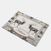 Paillasson Bois rustique Elk / Reindeer Famille Monogramme ta (Incliné)
