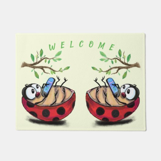 Paillasson Bon Printemps Ladybugs Funny Doormat Bienvenue (Devant)