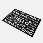 Paillasson Bonjour dans différentes langues noir blanc modern (Incliné)