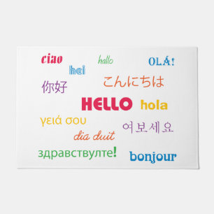 Paillasson Bonjour dans plusieurs langues Coloré Blanc