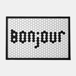 Paillasson Bonjour Faux Carreau de Tuile Noir & Blanc