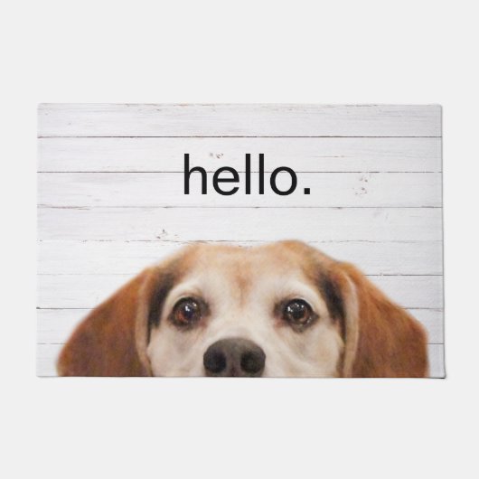 Paillasson Bonjour mignon Beagle chien visage blanc bois (Devant)
