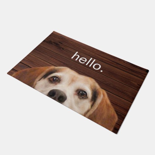 Paillasson Bonjour mignon Beagle chien visage foncé bois fonc (Incliné)