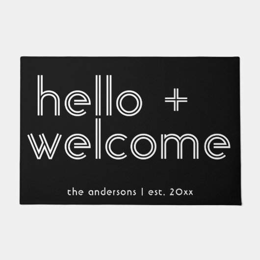 Paillasson Bonjour moderne et bienvenue Date personnalisée Es (Devant)