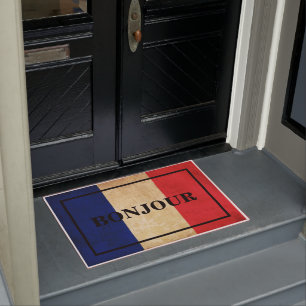 Paillasson BONJOUR PERSONNALISABLE texte sur le drapeau de la