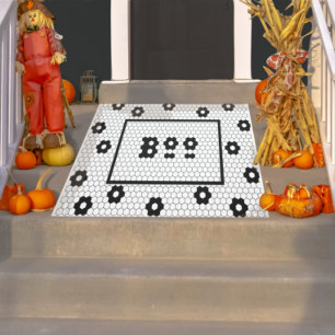 Paillasson Boo Amusement Halloween Hex Tile Design noir et bl
