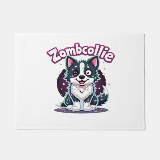 Paillasson Bordure Collie BC Chien Zombie Halloween Essentiel (Devant)