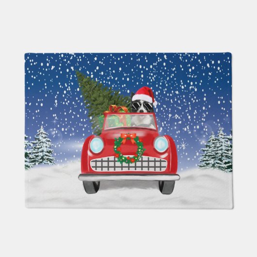 Paillasson Bordure Collie Chien Conduite Voiture En Neige Noë (Devant)