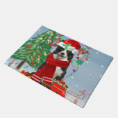 Paillasson Bordure Collie chien dans Neige avec cadeaux de No (Incliné)