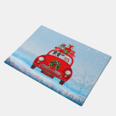 Paillasson Bordure Collie Chien En Voiture Avec Le Père Noël (Incliné)