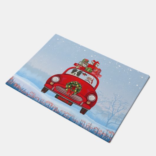 Paillasson Bordure Collie Chien En Voiture Avec Le Père Noël (Incliné)