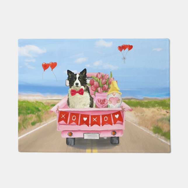Paillasson Bordure Collie Chien Saint Valentin Coeurs de cami (Devant)