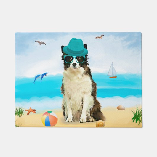 Paillasson Bordure Collie Dog sur la plage (Devant)