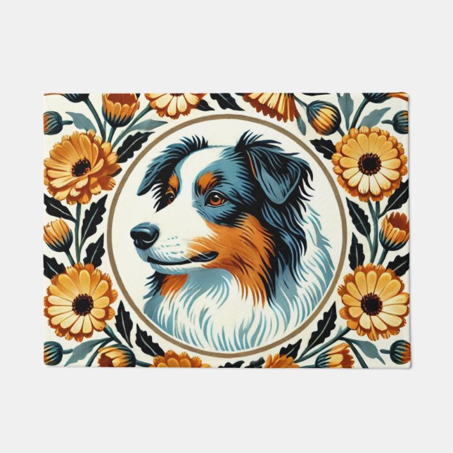 Paillasson Bordure Collie Jardin fleuri (Devant)