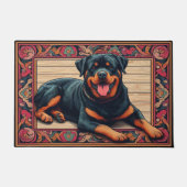 Paillasson Bordure colorée stylée Rotweiler Chien 3D (Devant)