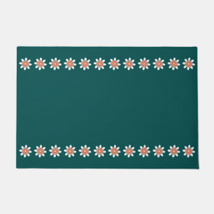Paillasson Bordure Fleur minimale Retro Deep Turquoise