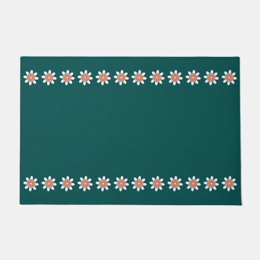 Paillasson Bordure Fleur minimale Retro Deep Turquoise (Devant)