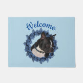 Paillasson Boston Terrier Chien Floral Wreath Bienvenue (Devant)