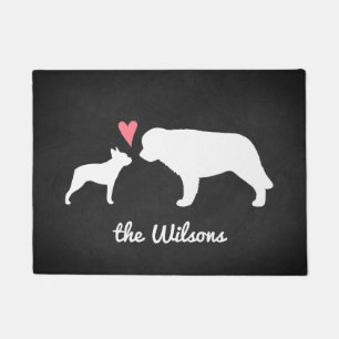 Paillasson Boston Terrier et Saint Bernard avec coeur