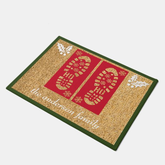 Paillasson Bottes Père Noël Personnalisées Noël Rouge Vert Bl (Incliné)