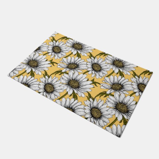 Paillasson Bouches blanches, fleurs sauvages sur jaune (Incliné)